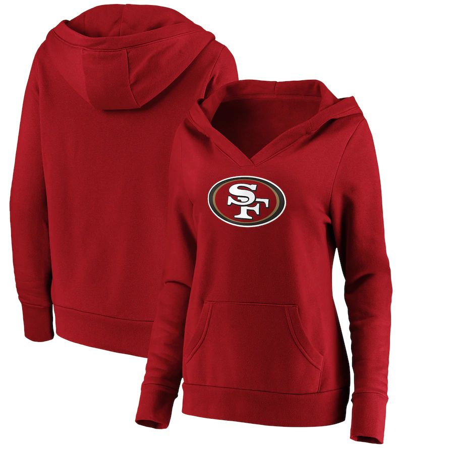 Women San Francisco 49ers NFL Pro Line by Fanatics Branded Scarlet Primary Team Logo V-Neck Pullover Hoodie